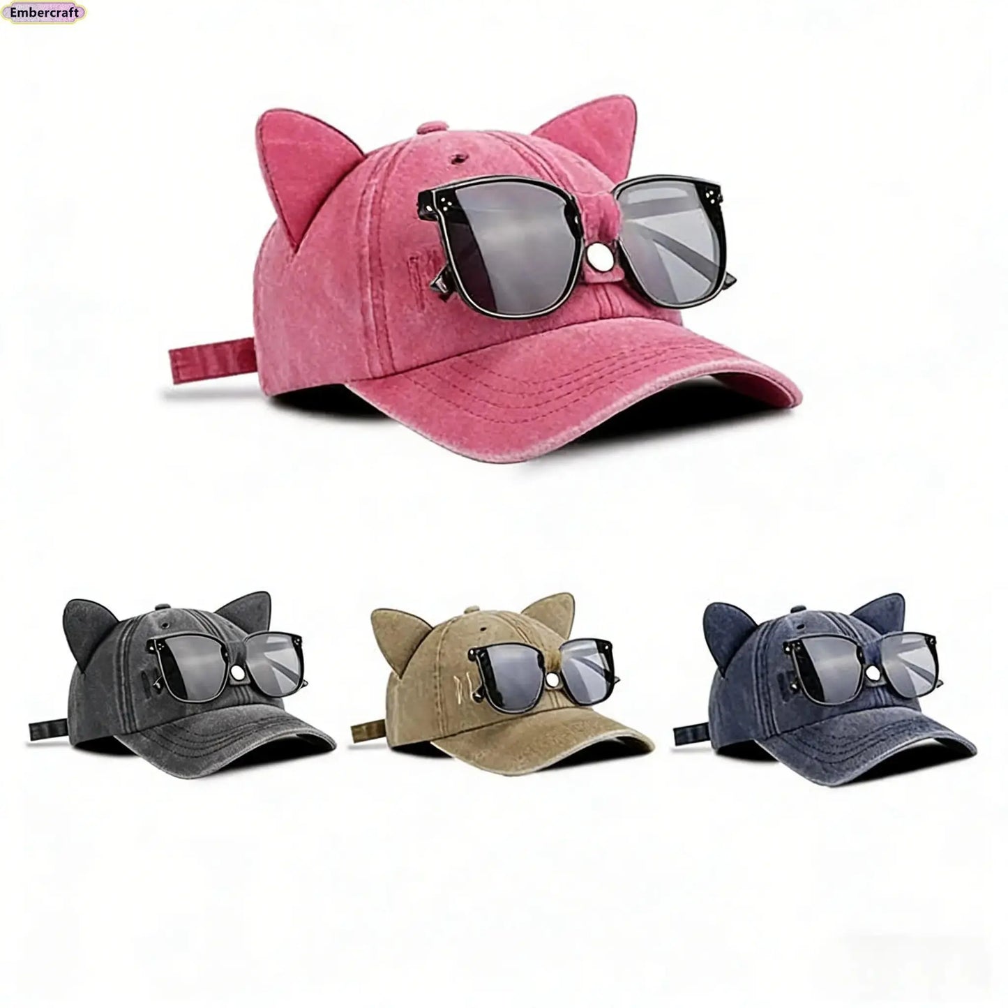 Y2K Cat Ear Trucker Hat with Detachable Sunglasses