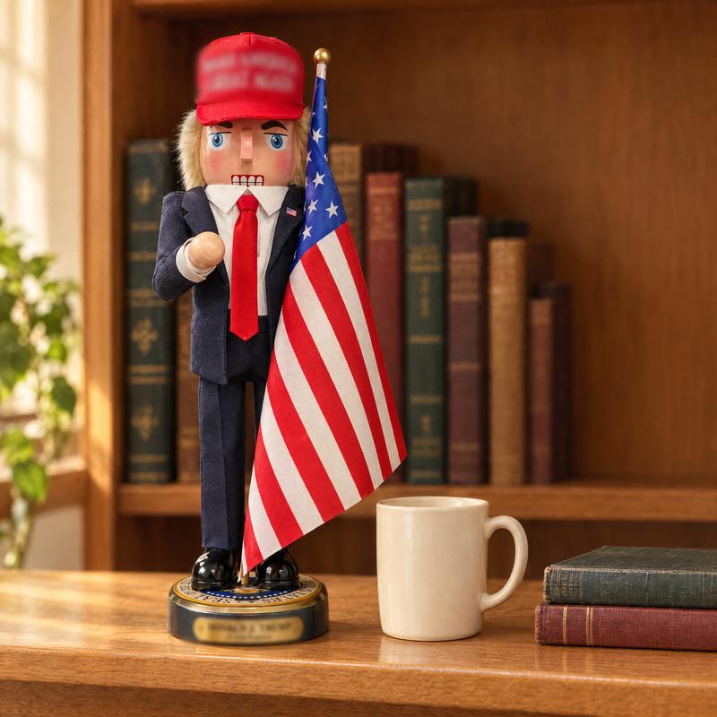 America Nutcracker Collectible Figure with Flag & Seal Base – Holiday Mantel Decor