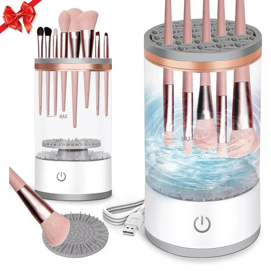 Electric Makeup Brush Cleaner – USB Rechargeable Spinning Brush Washer with Drying Stand