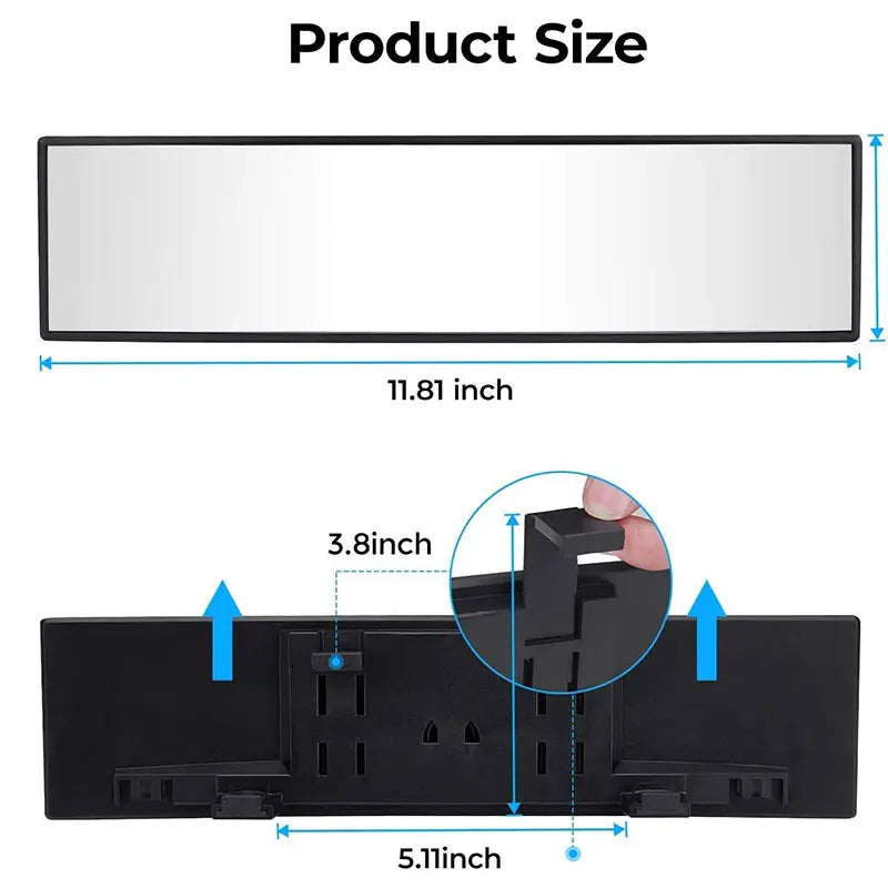 Universal 11.81 Inch Panoramic Convex Real View Mirror for Car SUV Trucks Reversible Passengers High-Quality Glass Anti-Fall Design Easy Install Rearview Mirror