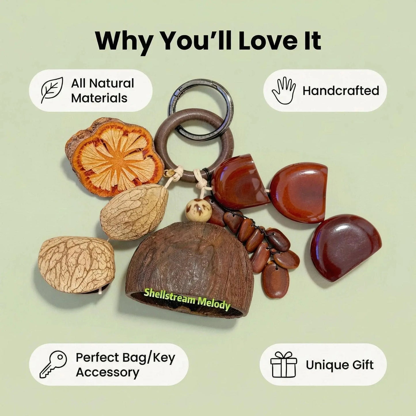 Natural Wood Bag Charm, Handmade DIY Fruit Wood Pendant Accessory