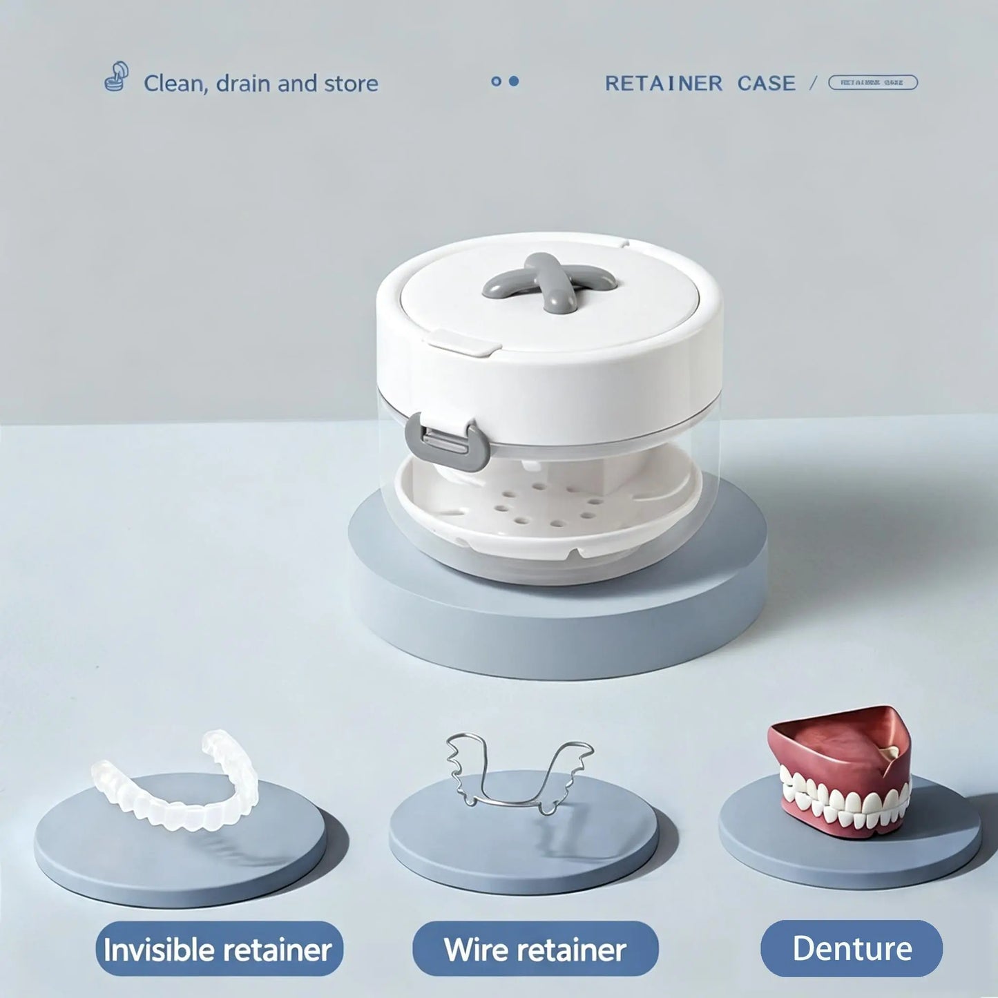 Travel Retainer Cleaning Case with Soak Cup, Mirror and Brush