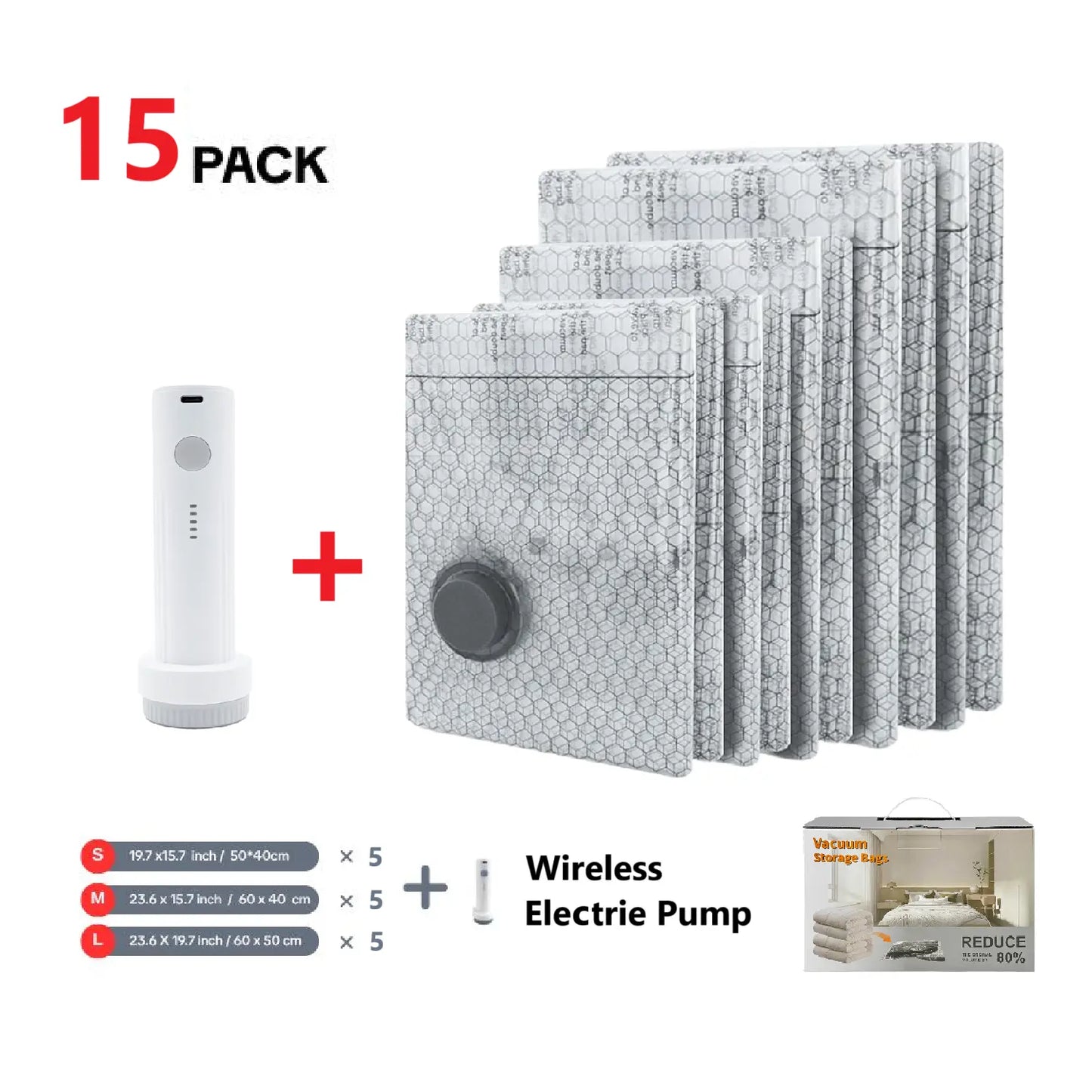 9/12-Pack Vacuum Storage Bags with Rechargeable Air Pump – 3 Sizes Travel Compression Organizer