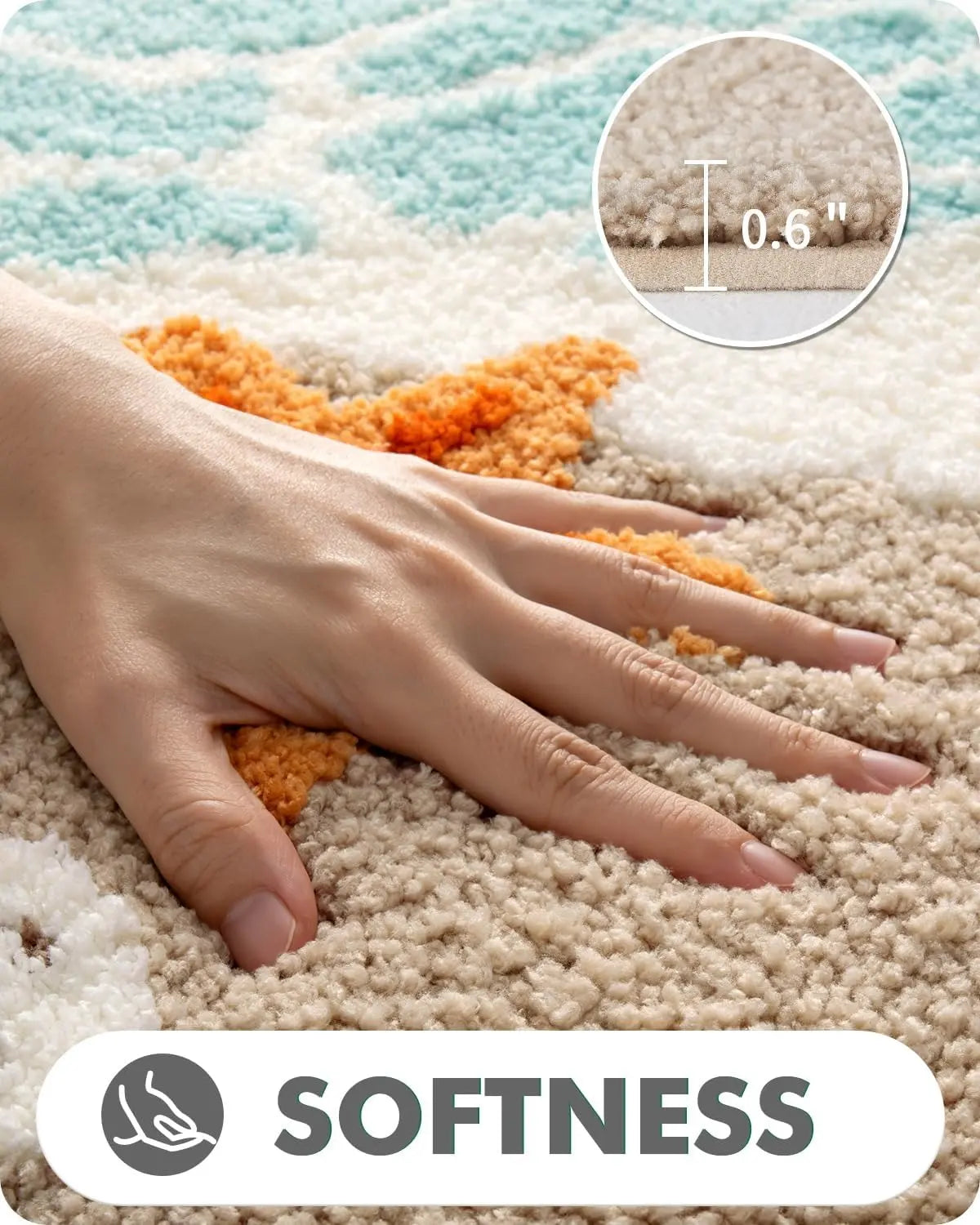 Coastal Beach Bathroom Rug – Soft Absorbent Non-Slip Bath Mat with Starfish & Seashell Design