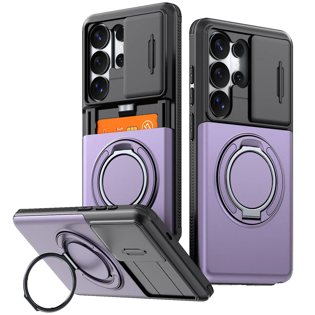 Slide Camera Cover Ring Kickstand Case for Samsung Galaxy S26 Ultra – Dual Layer Shockproof Wallet Cover
