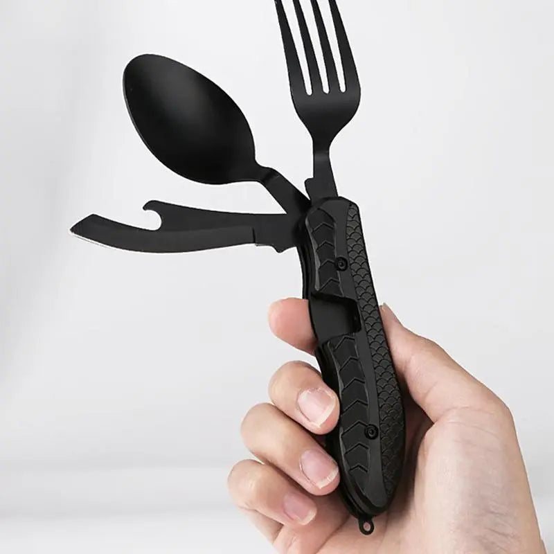 Multifunctional Folding Fork & Spoon Set, Stainless Steel Portable Outdoor Kitchenware, Camping Cooking Utensils, for Camping & Hiking, Travel Accessories, Christmas Gift