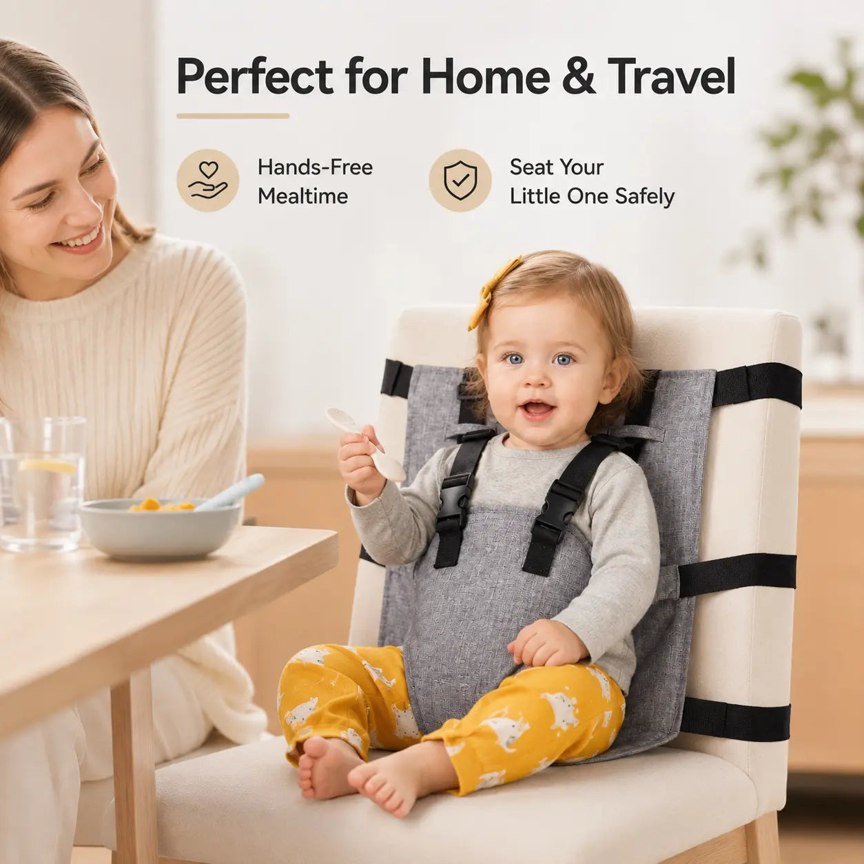 Portable Baby Seat Harness for Dining Chairs – Foldable Travel Booster Seat with Adjustable Straps