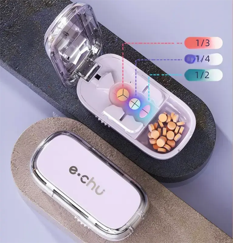 3-in-1 Compact Splitter Pill Dispenser – Portable ABS-PC Healthcare Case for All Tablet Sizes