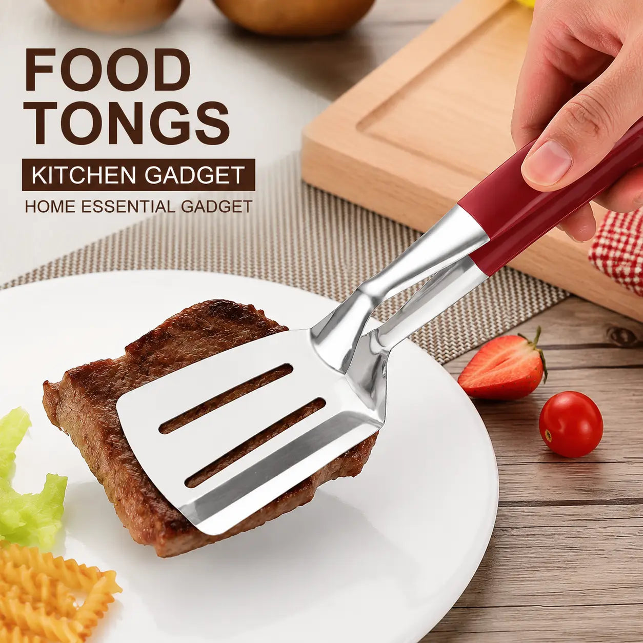 Multi-Functional Stainless Steel Steak Spatula Clamp, Kitchen Cooking Tongs for Fried Steak, Grill & Frying Pan Use