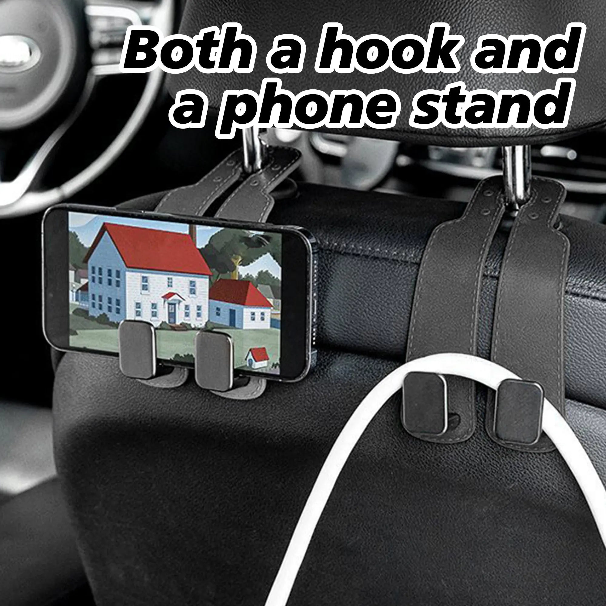 4PCS Faux Leather Car Headrest Hooks: Double-Hook Organizer for Bags & Essentials