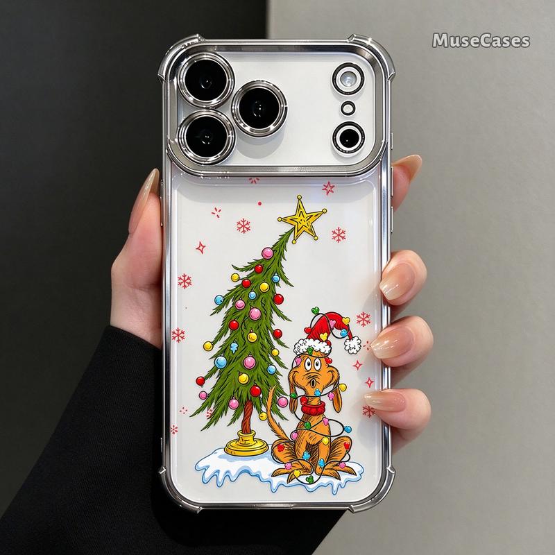 Funny Christmas Puppy Tree Lights Clear TPU Case for iPhone