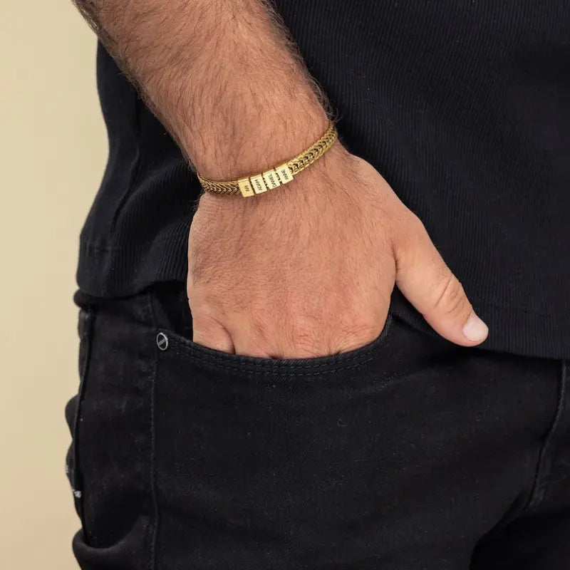 【Father's Day Gift】Custom Gold Bracelet for Dad with Kids' Names - Personalized Family Jewelry