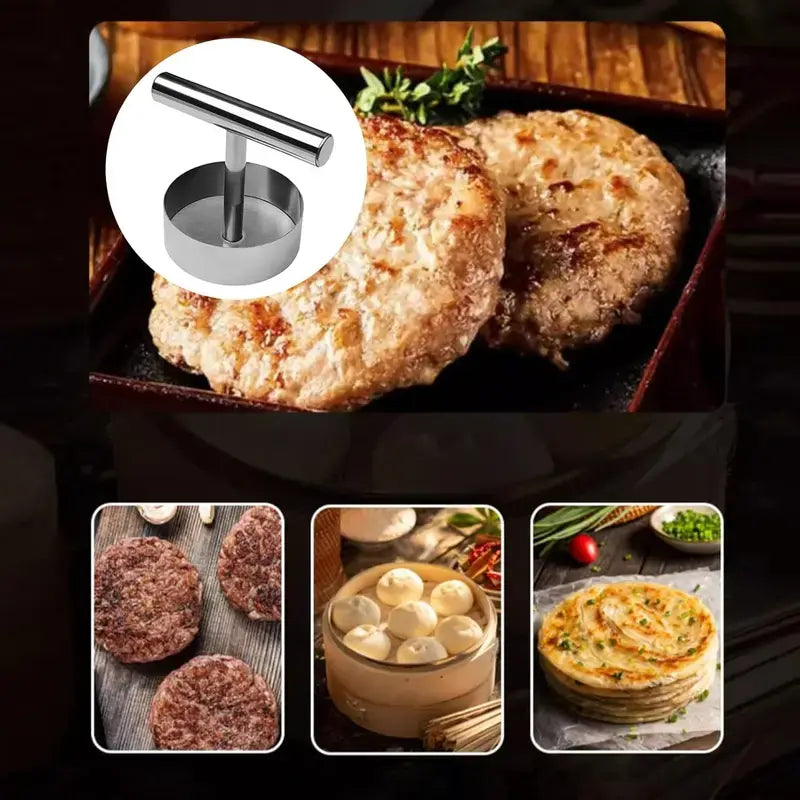 Stainless Steel Burger Press – Non-Stick Patty Maker Mold & Metal Smasher Tool