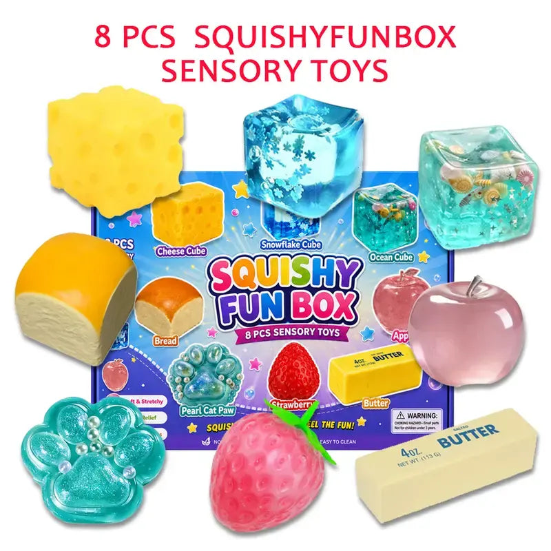 8-Piece Malt Sugar Squishy Fidget Toys Set - Sensory Stress Relief Party Favors (8 Styles)