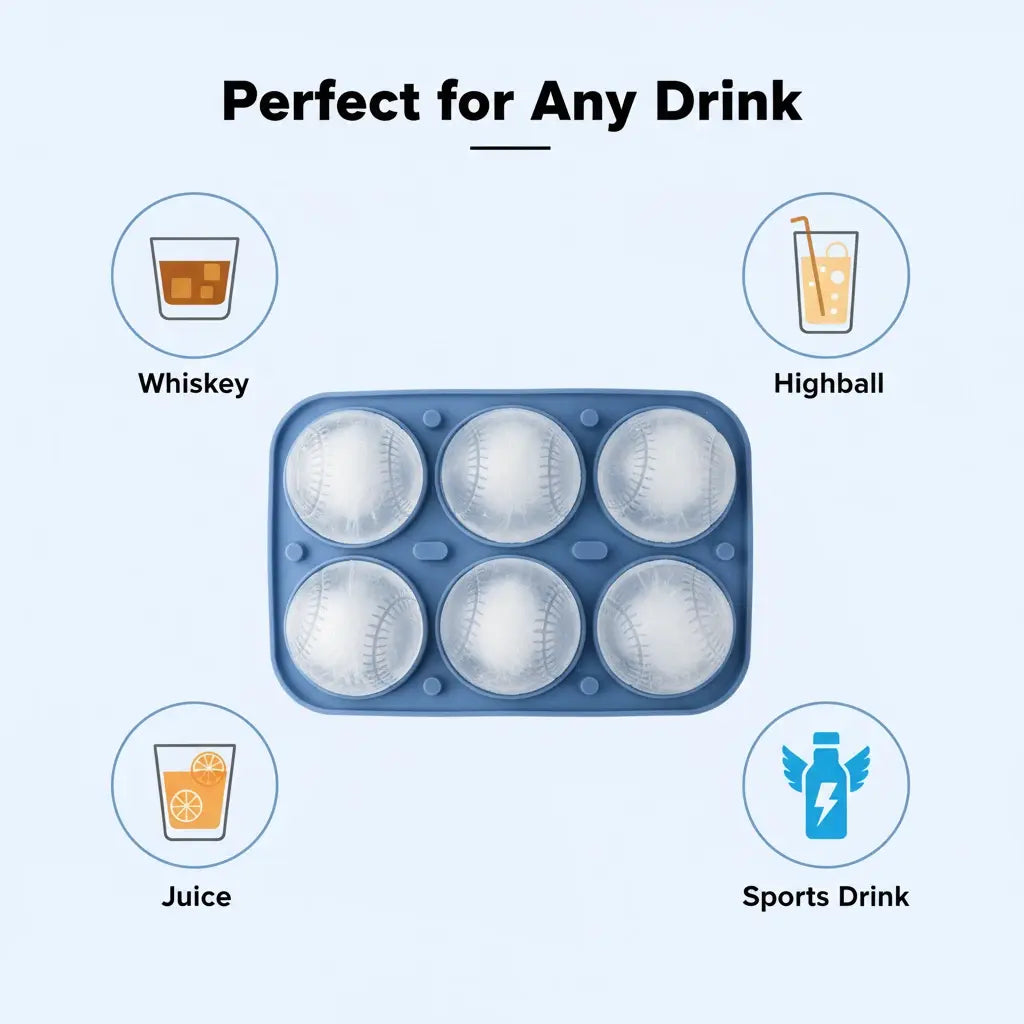 3D Baseball Stitch Ice Cube Mold: 6-Cavity Food-Grade Silicone Tray