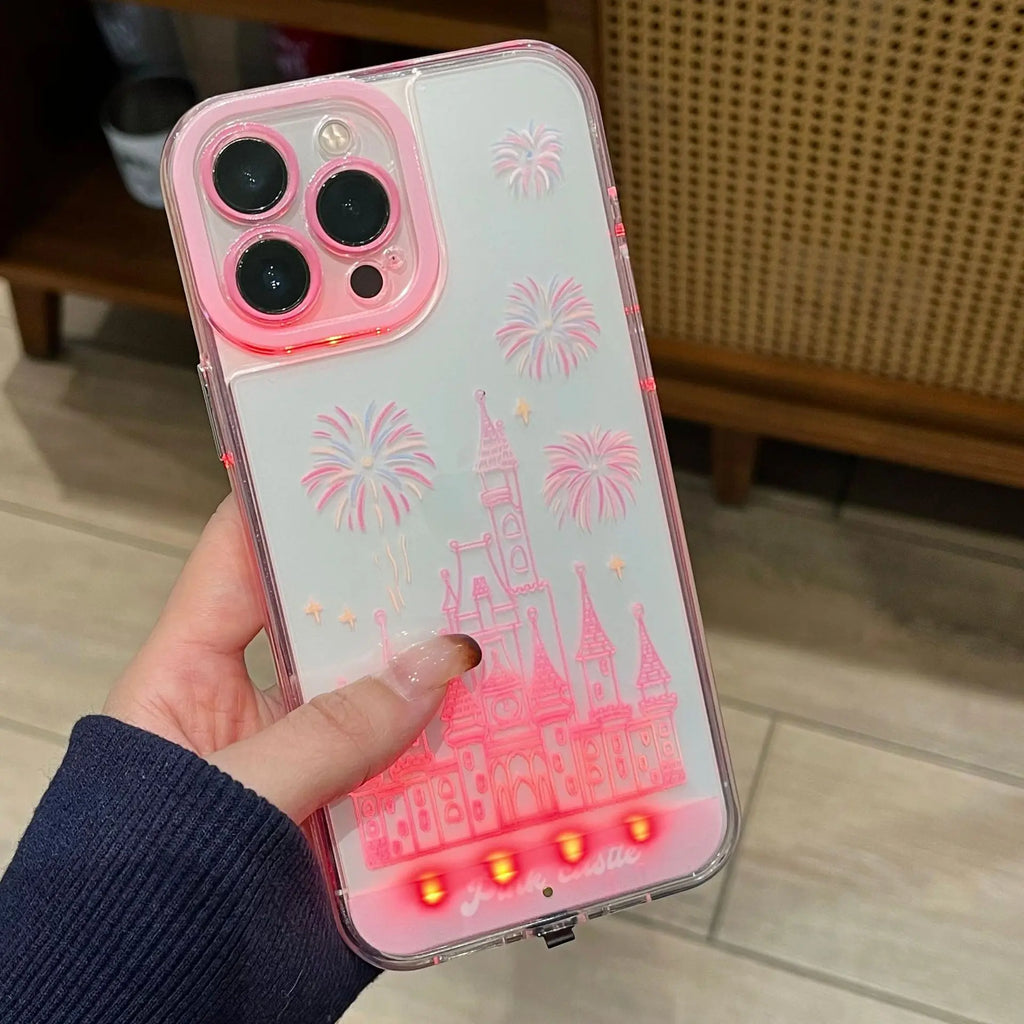 LED Fantasy Castle Fireworks Acrylic Phone Case – Aesthetic Shockproof Cover for iPhone 17 Pro Max