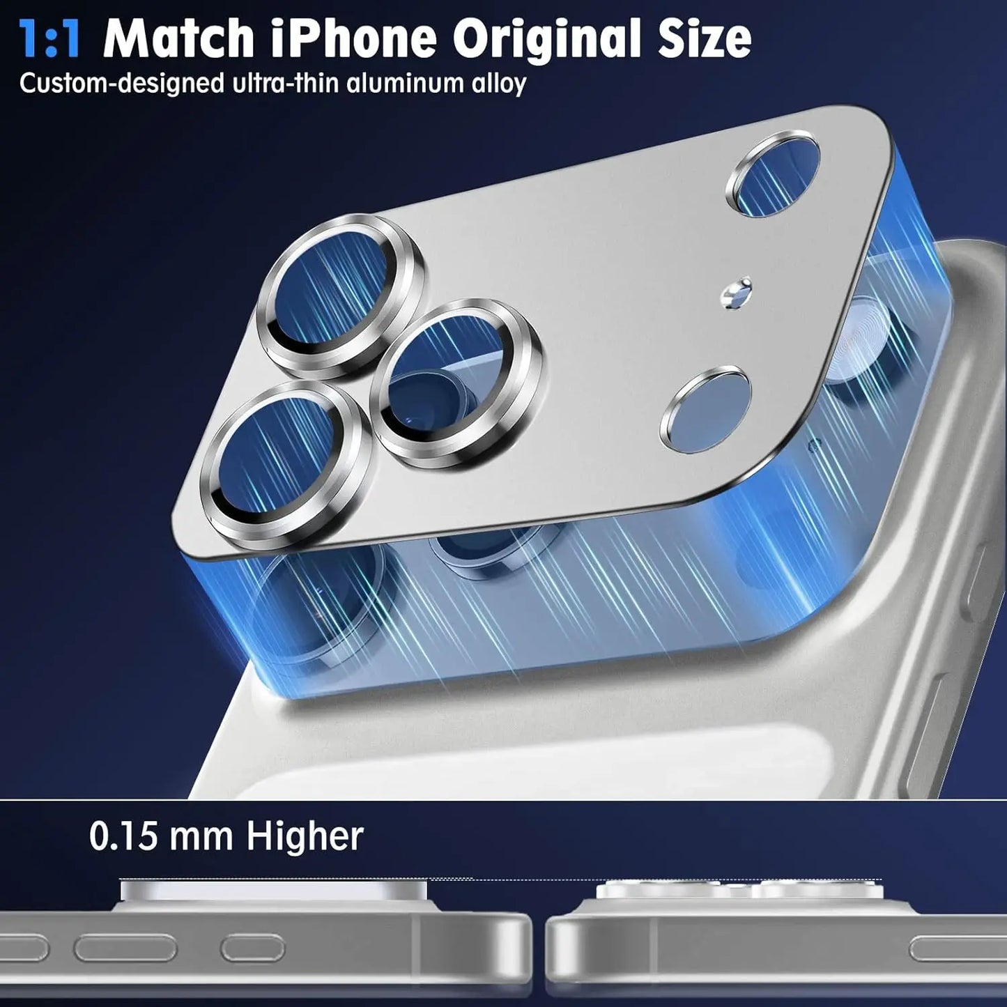 2 Pack iPhone 17 Pro Max Camera Lens Protector – Metal Aluminum Tempered Glass, Military Grade, Case Friendly, Silver