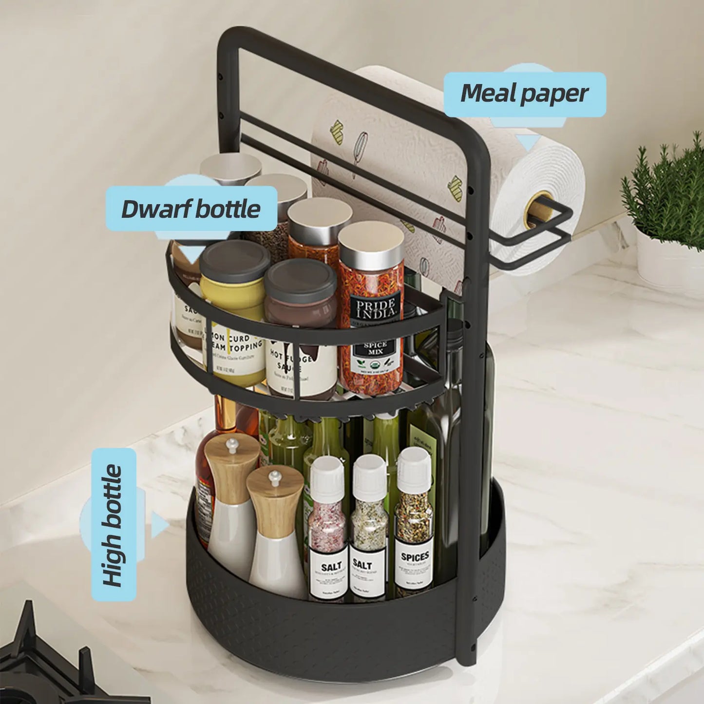 2-Tier Rotating Spice Rack Organizer – Adjustable Metal Lazy Susan for Kitchen & Pantry