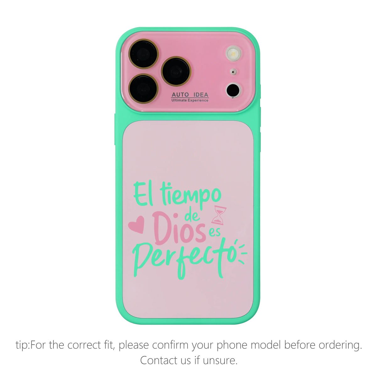 "God's Timing Is Perfect" Spanish Faith Quote Phone Case for iPhone 17 Pro Max – Color Block TPU-PC Camera Cover