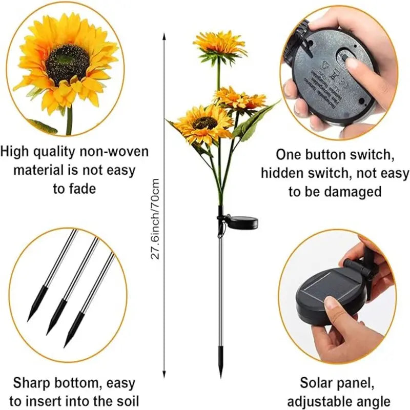 VITYAZI 2/4/8pcs Solar LED Sunflower Garden Lights Realistic Night Glow for Yard Lawn Patio Porch Decoration Waterproof IP65 Energy Efficient Outdoor Lighting Durable Plastic Flowers Upgraded Solar Panels VITYAZI