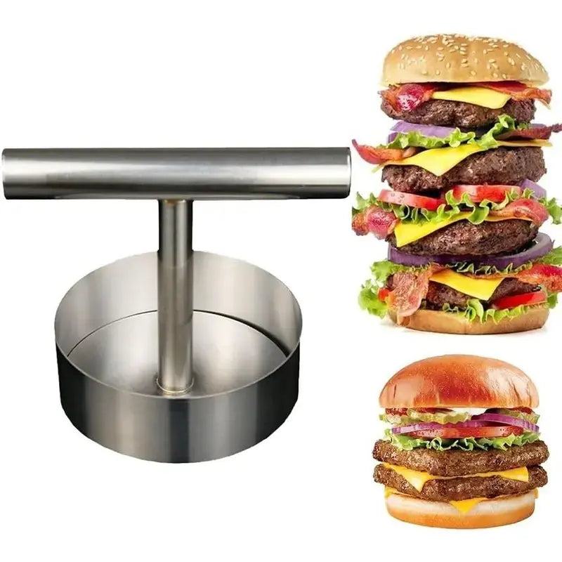 Stainless Steel Burger Press – Non-Stick Patty Maker Mold & Metal Smasher Tool