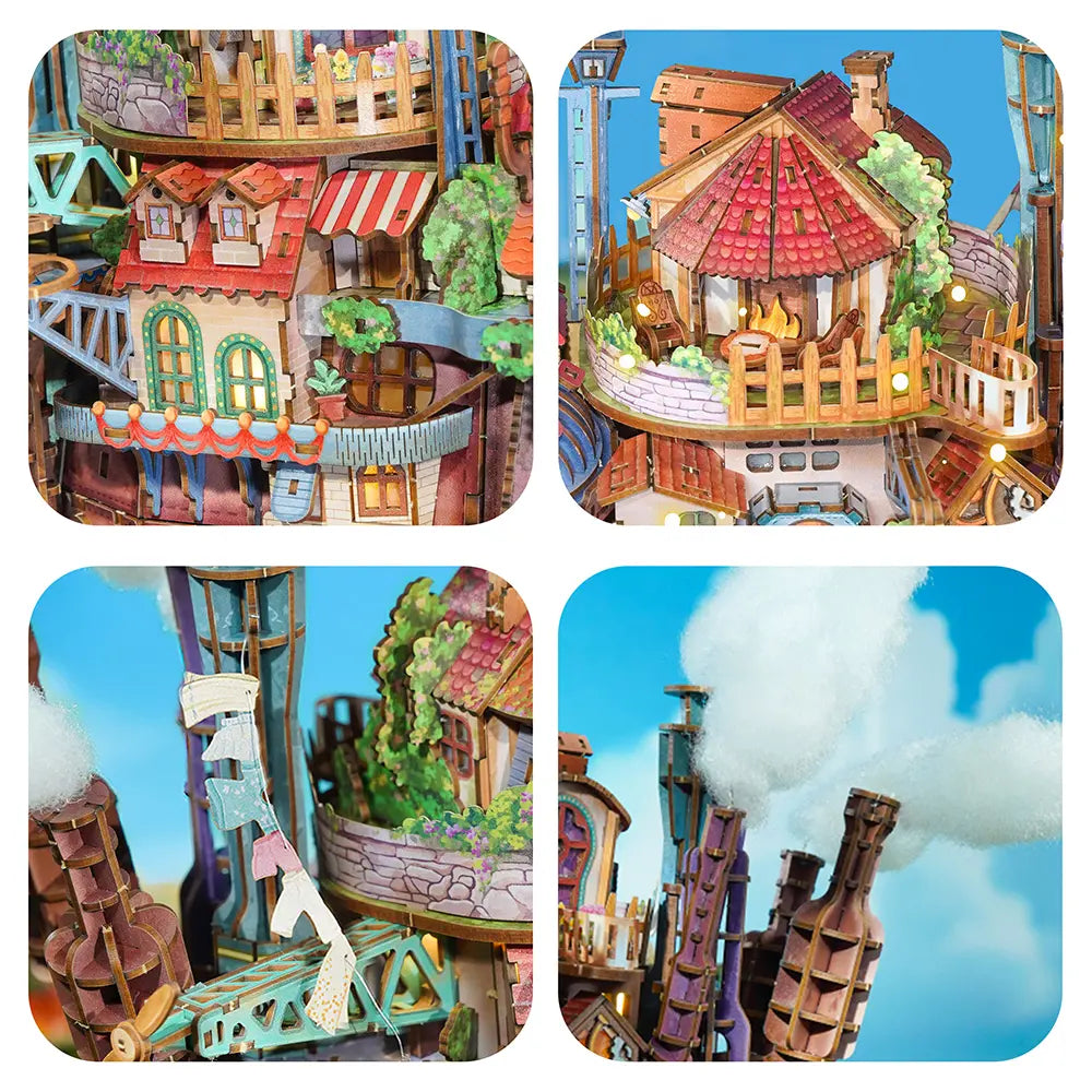 Whimsical 3D Puzzle Walking Castle Model Kit – Built-in Music Box & 20 Warm LED Bulbs