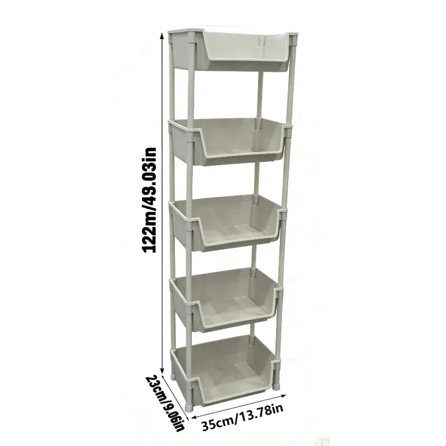 Adjustable Multi-Layer Rolling Storage Cart | Plastic Room Organizer for Kitchen & Bath (Includes Suction Sponge Holder & Glove Clip)