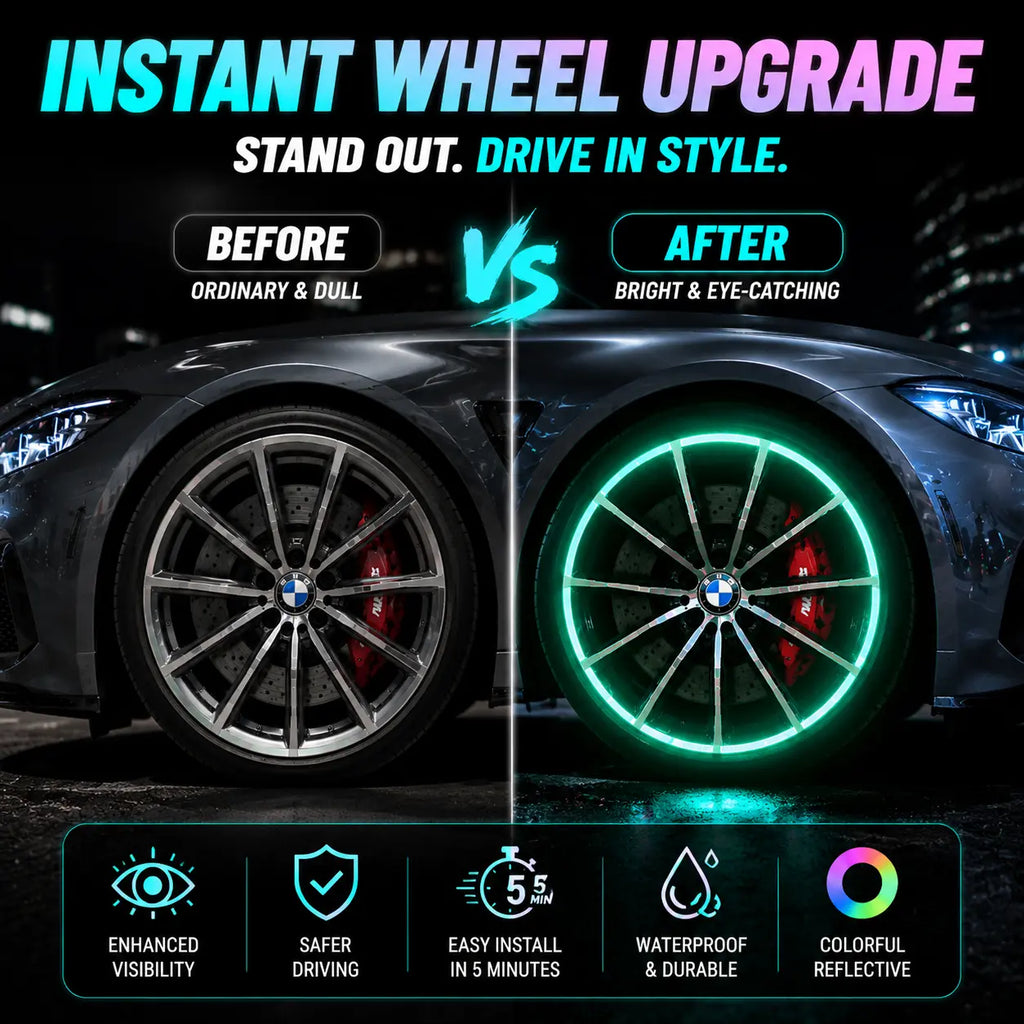 60-Piece Glow in The Dark Reflective Wheel Rim Stickers – Waterproof Universal Decals for Cars