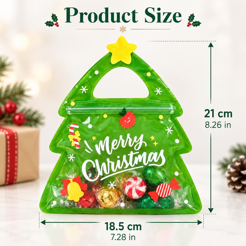 Christmas Tree Resealable Candy Bags with Handles (15/30 Pcs) – Holiday Party Favor & Cookie Pouch