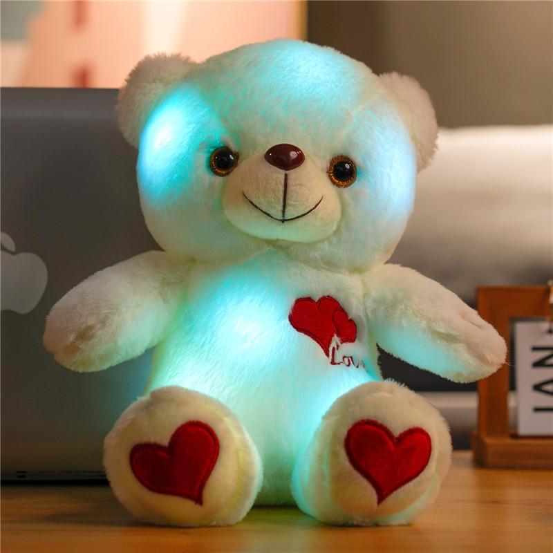 LED Light-Up Teddy Bear - Glow-in-the-Dark Plush with Heart & Rose