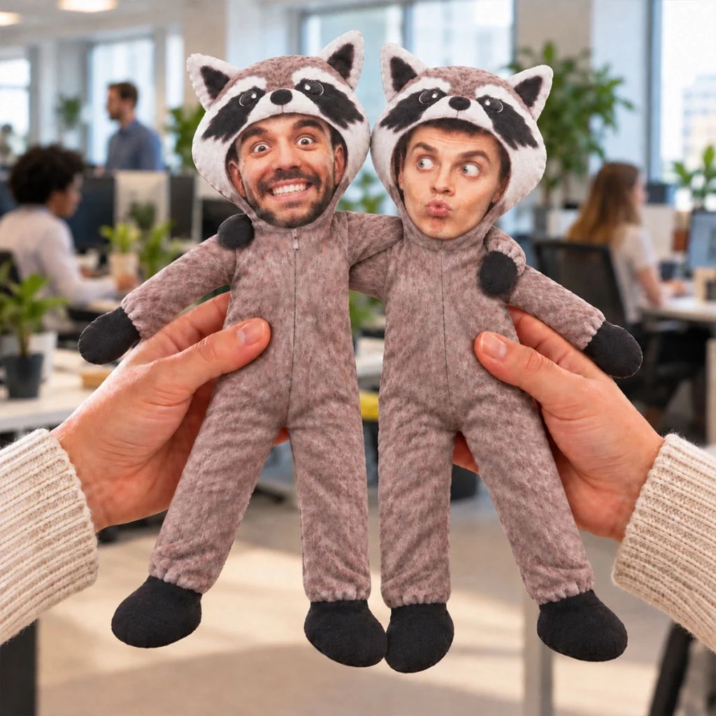 Personalized Photo Squishy Plush Doll, Climbing Raccoon Office Desk Decor, Unique Gift for Coworker - 3