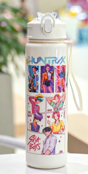 K-Pop  Water Bottle with Lid and Straw, Reusable Hard Plastic, 700ML Eco-Friendly, Perfect for School, Travel, Halloween Party