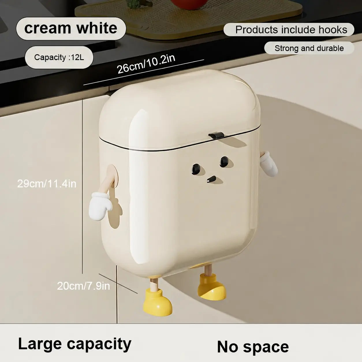 UFORU 12L Wall Mounted Trash Can with Lid, Hanging Leakproof Waste Bin for Kitchen, Bathroom, Bedroom, Office, Laundry Room & RV