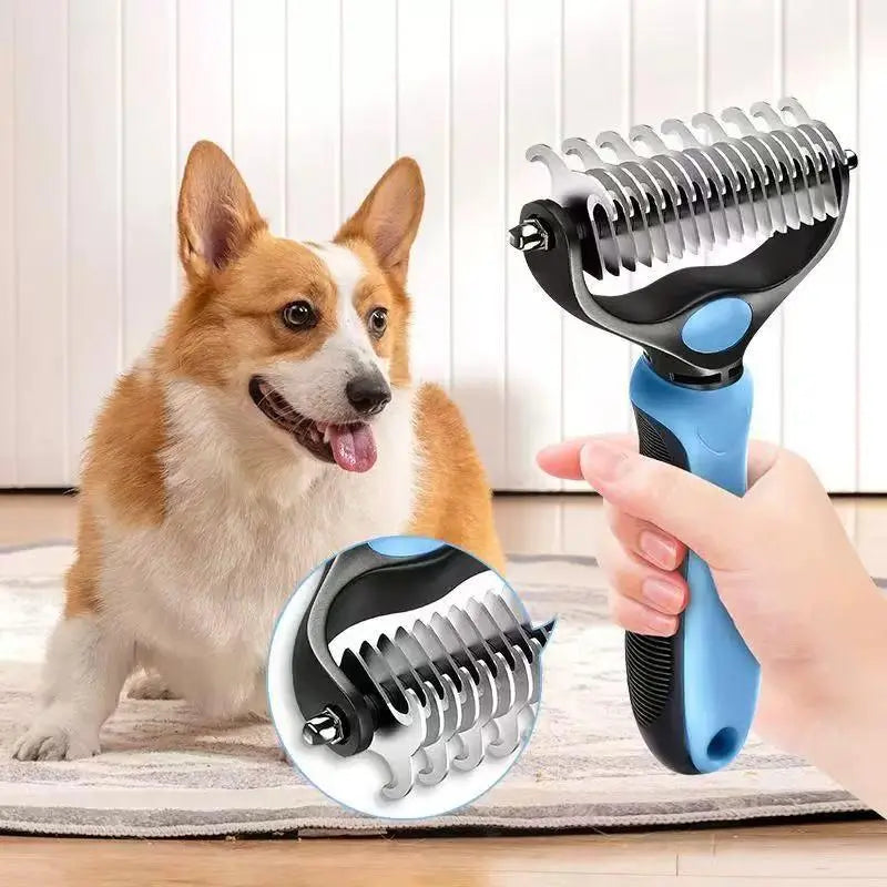 Double-Sided Pet Dematting Rake – Undercoat Grooming Tool for Long-Haired Dogs & Cats