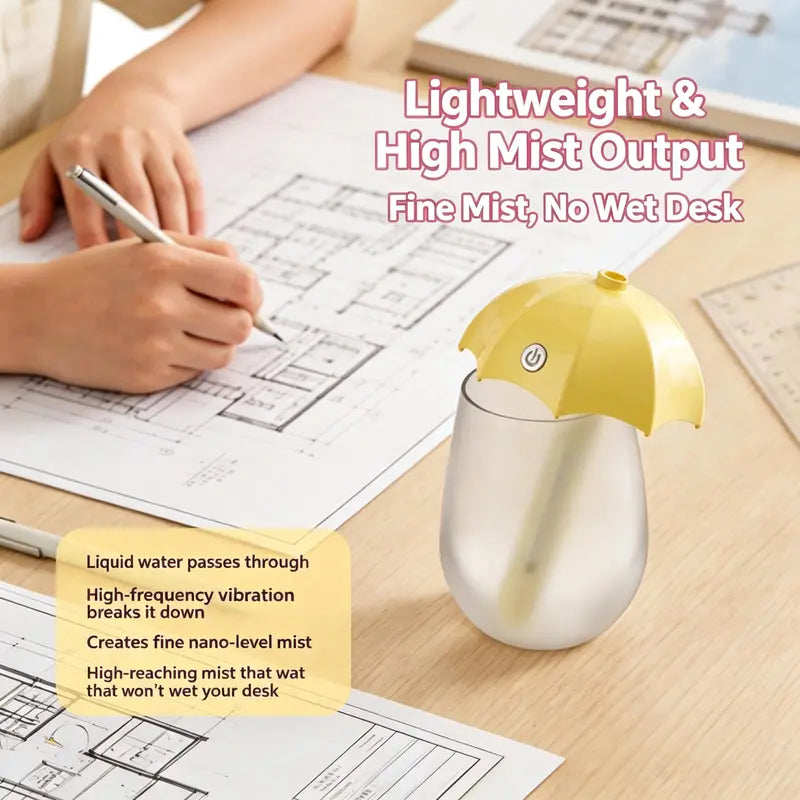 Portable Umbrella Mini USB Mist Humidifier with Warm Night Light for Home, Bedroom & Car