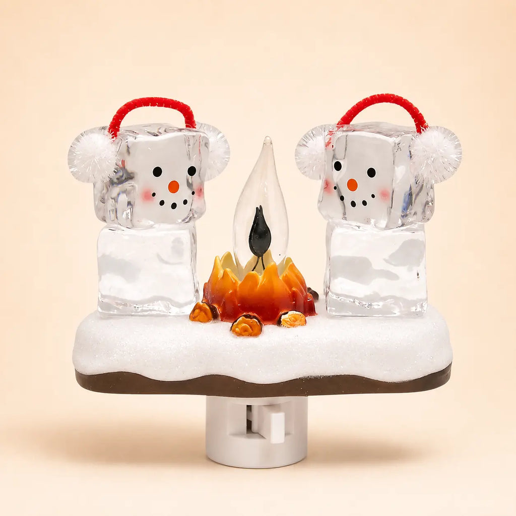 3D Flickering Campfire Plug-In LED Night Light – Cute Halloween & Christmas Resin Holiday Decoration