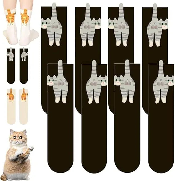 4 Pairs Cute Cat Socks with Balls, Cat Socks for Women Men, Cotton Novelty Funny Animal Cute Crew Sock for Women Men Cats Lovers Gift（Buy now and receive a free gift）