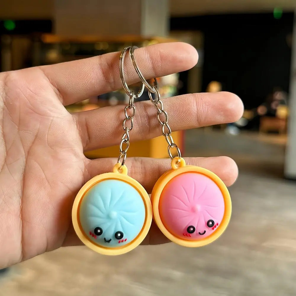 Cute Dumpling Pressable Fidget Keychain - PVC Food-Shaped Charm, Wear-Resistant Stress Relief Toy for Daily Use, Party, Festivals, School Prizes & Gifting