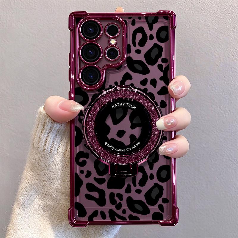 Sexy Leopard Stand Case for iPhone 17 Pro Max & Galaxy S26 Ultra – Non-Yellowing Clear Shockproof Cover