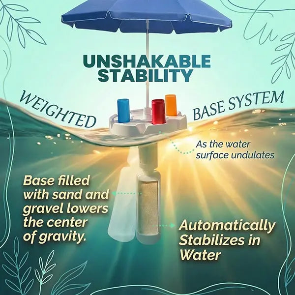 Floating Pool Umbrella with Bar Base: Portable Table with Cup Holder & Phone Stand