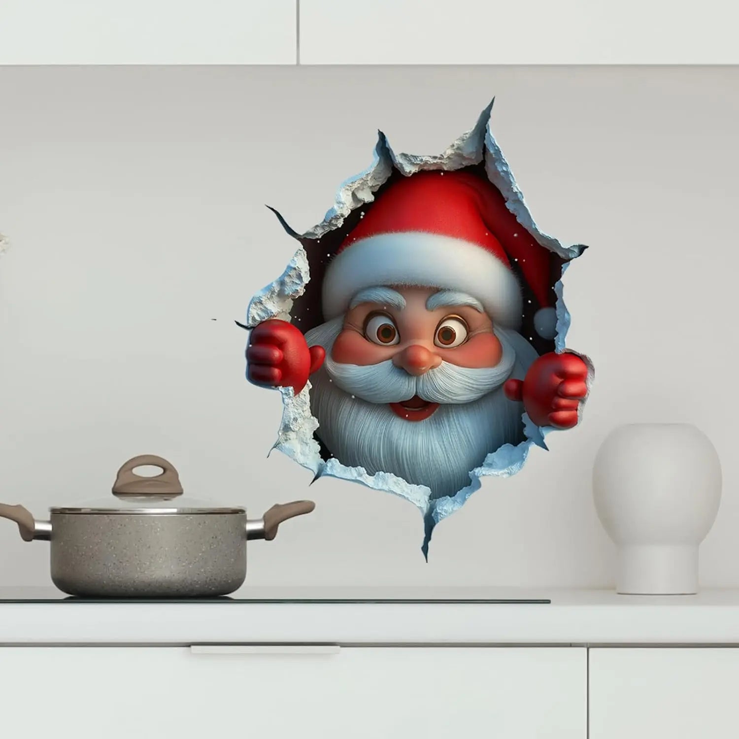 2-Piece 3D Illusion Santa Face Vinyl Stickers – Easy Peel-and-Stick Holiday Wall Decals