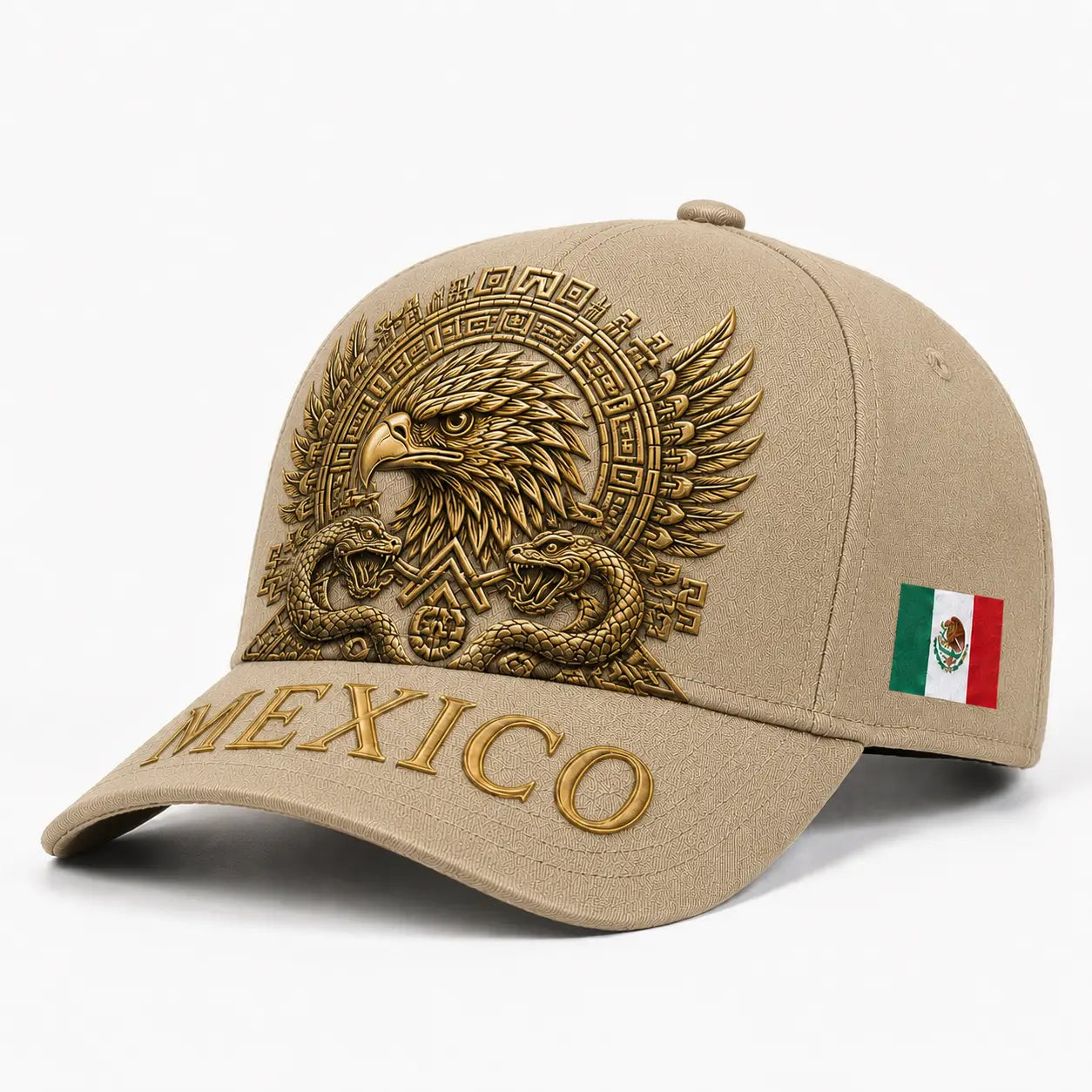 Mexico Embroidered Snapback Cap – Golden Aztec Eagle Adjustable Sports Hat