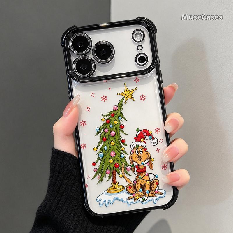 Funny Christmas Puppy Tree Lights Clear TPU Case for iPhone