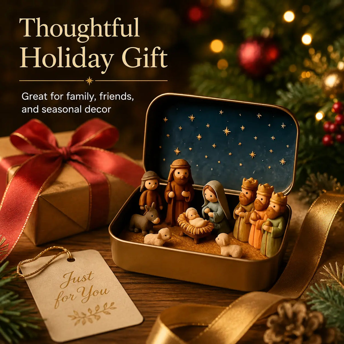 Pocket-Size Mini Nativity Scene Set with Storage Box – Hand-Painted Christmas Table Decor