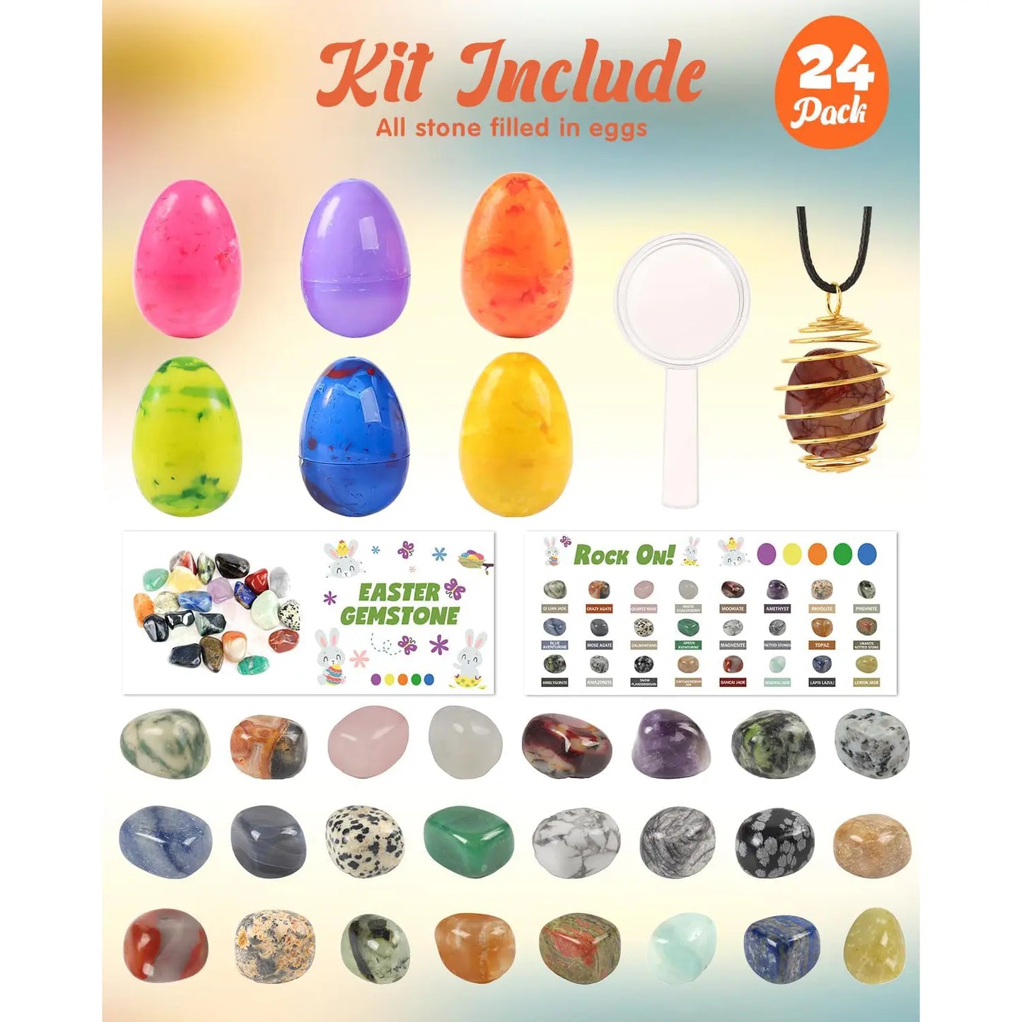 24/48pc Prefilled Easter Eggs with Natural Gemstones | Unique Treasure Hunt Set