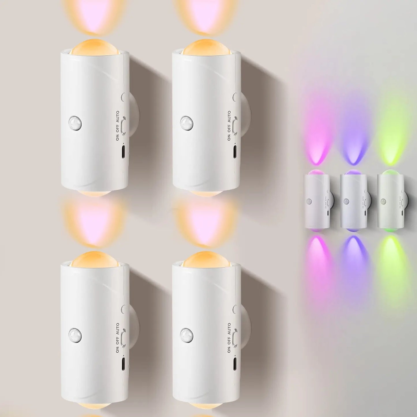 4/2/1-Pack Smart Motion Sensor Night Lights - RGB Color Lights with 2 Modes! 1500mAh USB Charging & Magnetic Step Lights for Stairs, Hallway, Wardrobe - Dimmable Mood Bedside Lighting | Holiday Gifts for Family, Couples, Kids(Christmas, Valentine's Day)