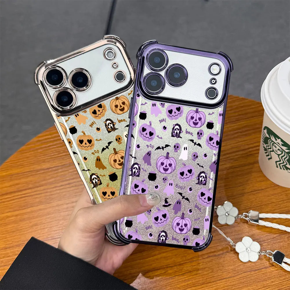 Cute Halloween Pumpkin Ghost Phone Case for iPhone 17 Pro Max – Transparent Shockproof Soft Silicone Cover