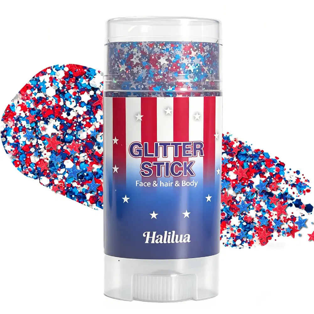 4th of July Independence Day Glitter Stick (Red, White & Blue for Party & Festival Look)