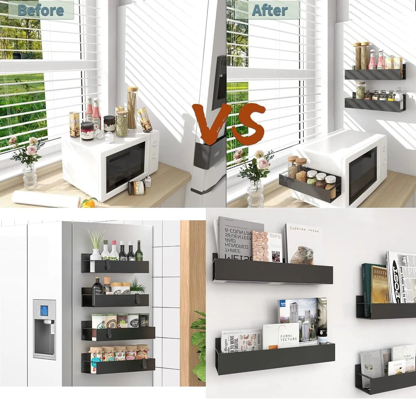 Magnetic Spice Rack Set – Kitchen Fridge Organizer with Hooks