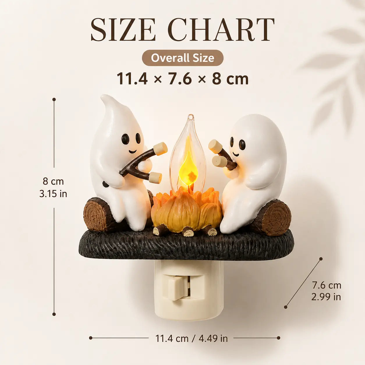 3D Flickering Campfire Plug-In LED Night Light – Cute Halloween & Christmas Resin Holiday Decoration